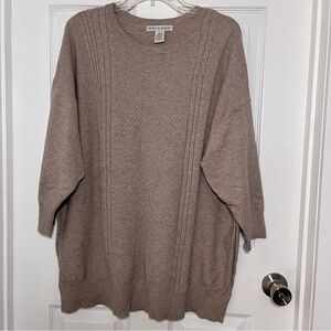 Women's Plus Brown Heathered Crew Neck Sweater Elbow length sleeve